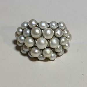 950 Stainless Steel Cluster Pearl Ring Size 8